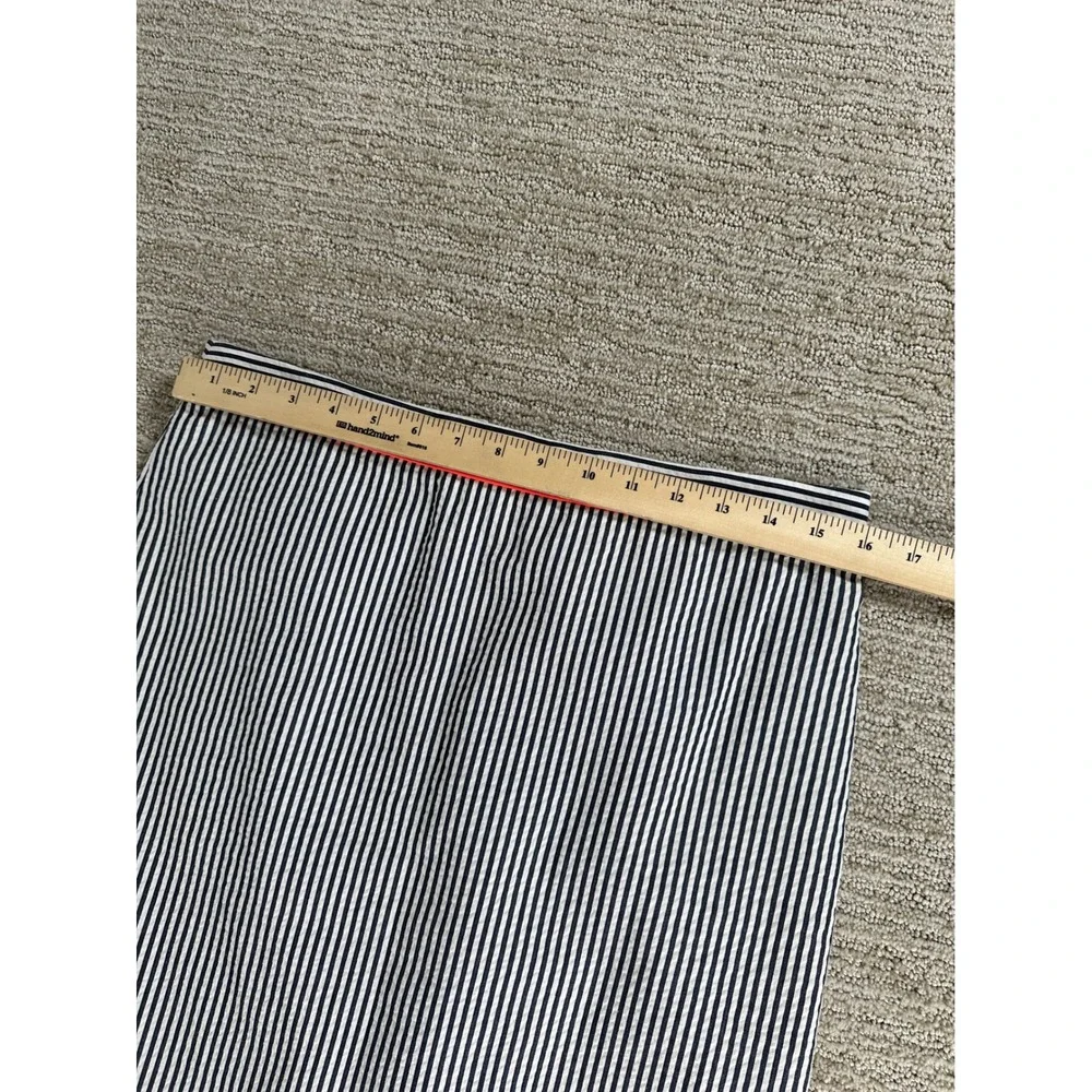 J.Crew No. 2 Pencil Skirt 6 Navy White Striped Seersucker Pink Trim 45929